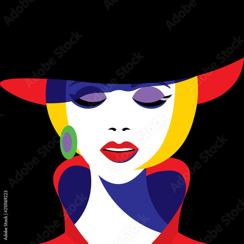 Girl in hat in pop art styl...