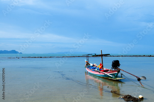 Peaceful beach of southern Thailand, Samui island far in background. Khanom, Nakhon Si Thammarat