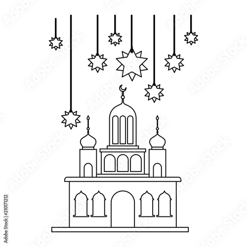 arabic castle with moon and stars hanging vector illustration design