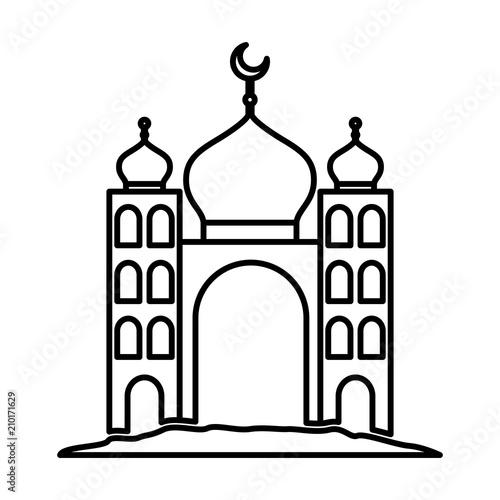 arabic castle tower with moon vector illustration design
