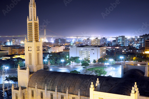 High angle over the city of Maputo at night photo