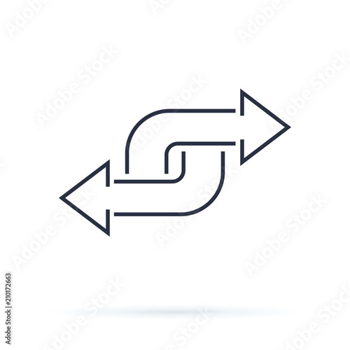Black direction arrow like transfer. simple flat trend modern linear logotype graphic art design isolated on white