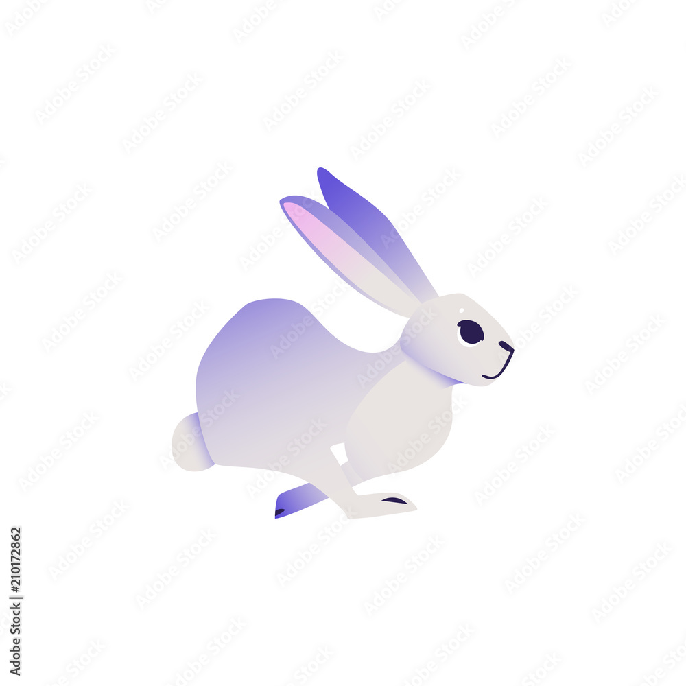 Cute rabbit with ultra violet fur running forward isolated on white background - cartoon cute colorful fluffy bunny character in vector illustration. Adorable dreamlike hare. Cute rabbit with ultra violet fur running forward isolated on white background - cartoon cute colorful fluffy bunny character in vector illustration. Adorable dreamlike hare.
