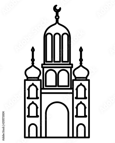 arabic castle tower with moon vector illustration design