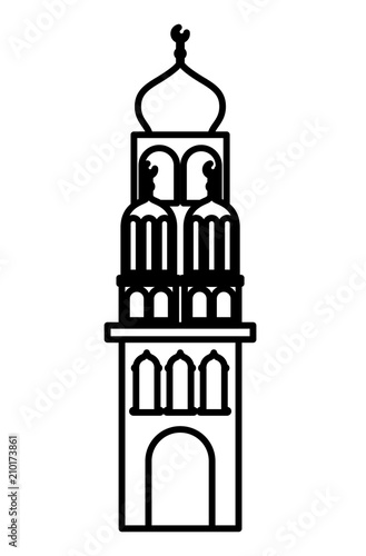 arabic castle tower with moon vector illustration design