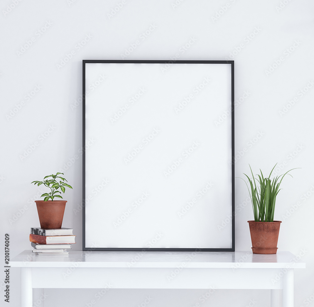 Mock up poster on table, Scandinavian style, 3d render Mock up poster on table, Scandinavian style, 3d render
