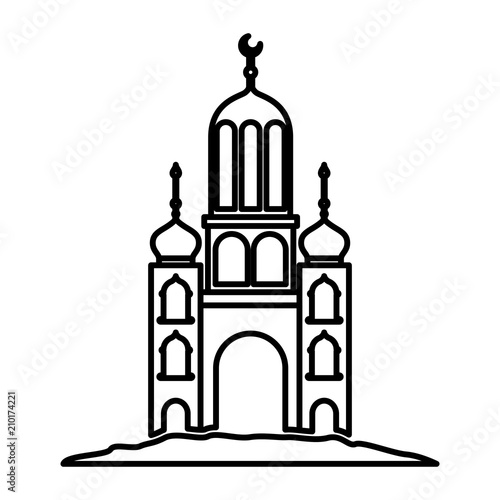 arabic castle tower with moon vector illustration design