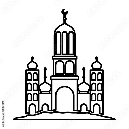 arabic castle tower with moon vector illustration design