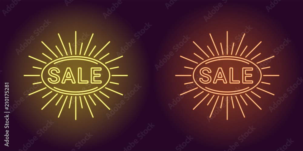Fototapeta premium Neon icon of Yellow and Orange Sale badge