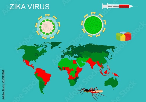Zika virus spread and infograpcic world map vector illustration