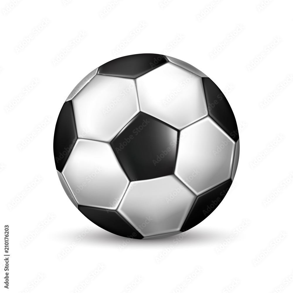 Fototapeta premium Isolated illustration of realistic black and white soccer ball on white background with shadow