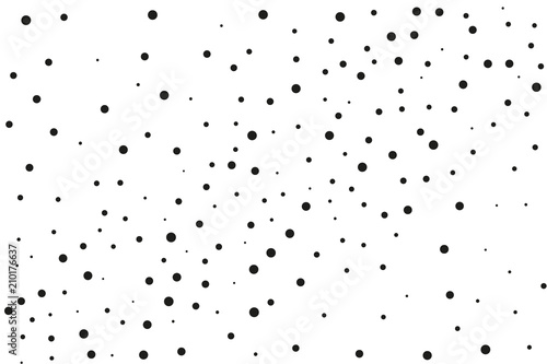 Black dots of different sizes on a white background. Abstract spray pattern.