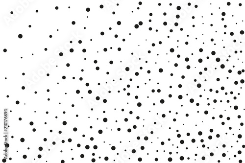 Black dots of different sizes on a white background. Abstract spray pattern.