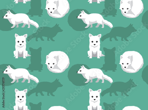 Arctic Fox Cute Cartoon Background Seamless Wallpaper