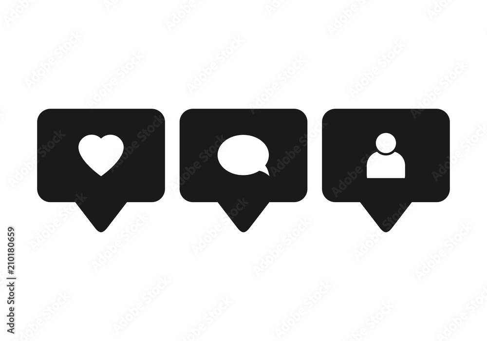 Like icon vector. Comment icon vector. Follower icon vector. Social media. Social network. Notification Icon. Like icon vector. Comment icon vector. Follower icon vector. Social media. Social network. Notification Icon.