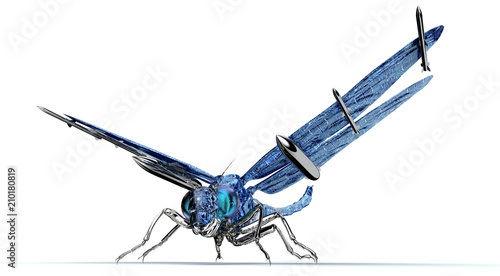 digital war concept electronic computer dragonfly isolated