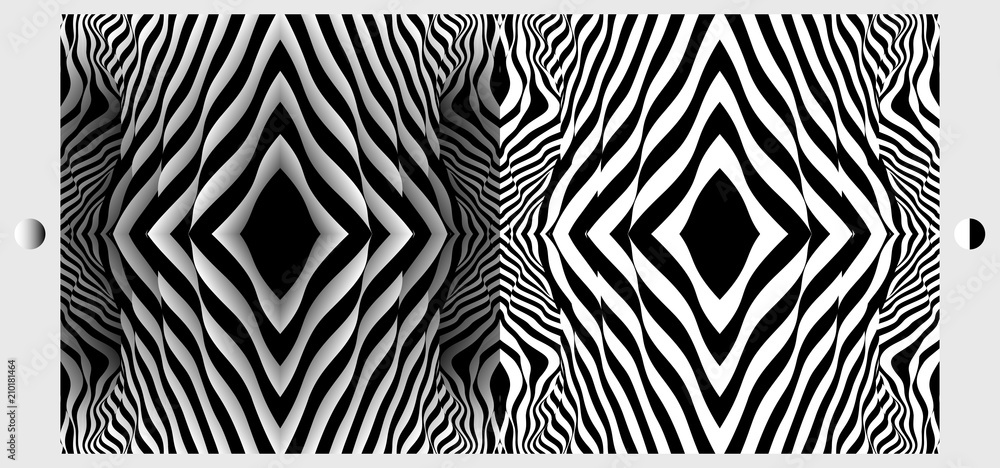 Pattern with optical illusion. Black and white background. Vector illustration.