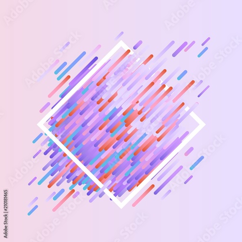 Glitched geometric colorful banner with distortion effect in trendy ultra violet color with rhombus frame - modern effect of digital decay with abstract shapes. Vector illustration of signal bug.
