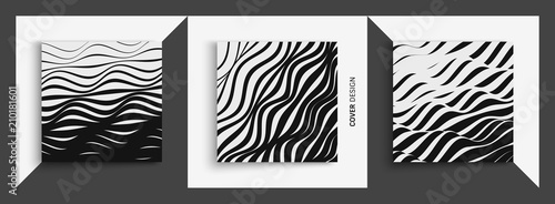 Abstract wavy background. Pattern with optical illusion. Textbook, booklet or brochure mockup. Cover design template. Futuristic vector illustration.