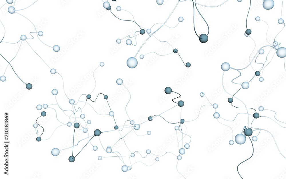 Neural network. Social network. Futuristic dna, deoxyribonucleic acid. Abstract molecule, cell illustration, mycelium. Light background. 3D illustration