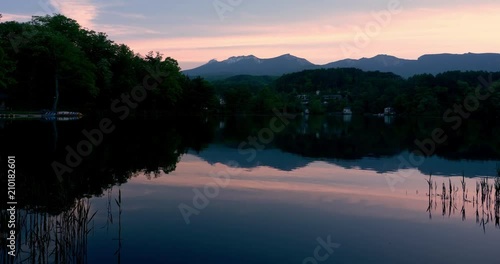 Mt. Yatsugadake Reflected in Lake Matsubara in Koumi Town, Nagano Prefecture at Sunset photo