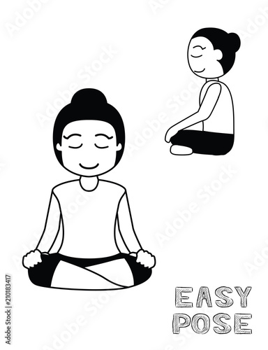 Yoga Easy Pose Cartoon Vector Illustration Monochrome