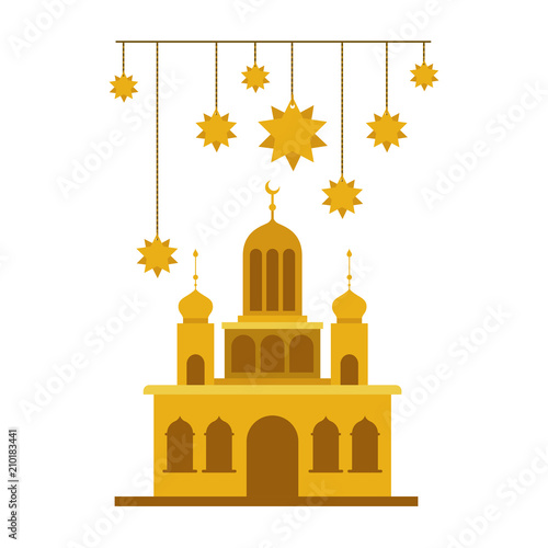 arabic castle with moon and decoration hanging vector illustration design