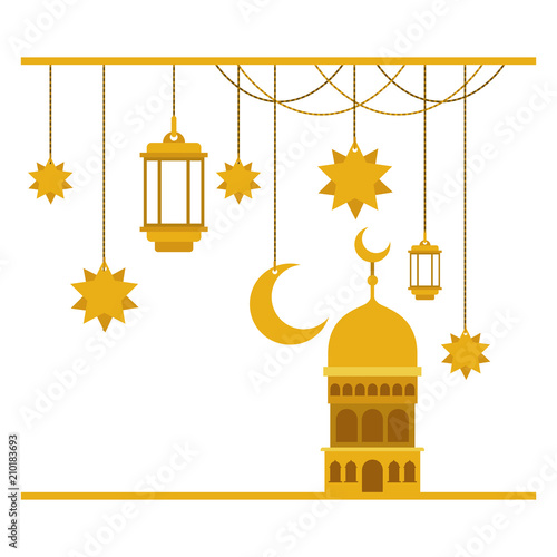 arabic castle with moon and decoration hanging vector illustration design