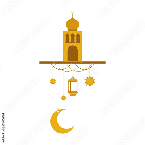 arabic castle with moon and decoration hanging vector illustration design