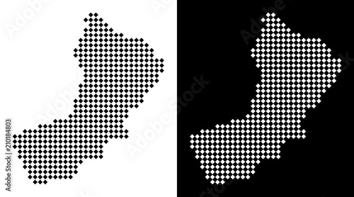 Vector rhombus dotted Yemen map. Abstract geographic maps in black and white colors on white and black backgrounds. Yemen map created of rhombus item array. photo