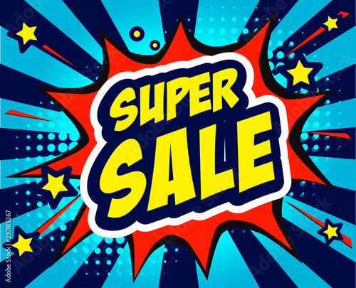 super sale vector illustration, colored pop art style sound effect
