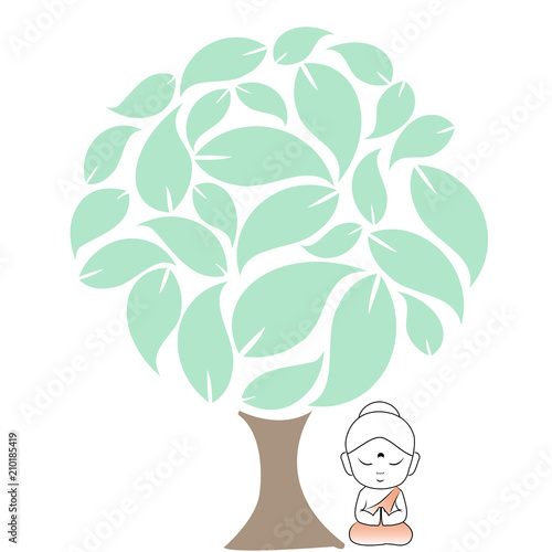 Buddha meditating under a 'Bodhi' (sacred fig tree) tree, under which he received enlightenment.