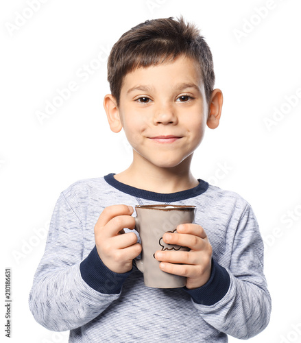 Cute little boy with cup of...
