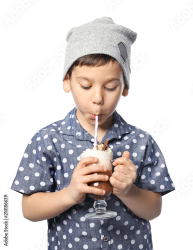 Cute little boy with cup of...