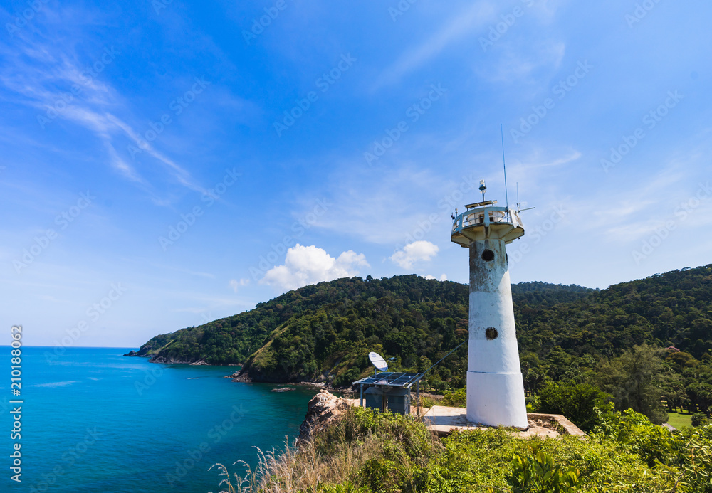 The lighthouse with blue sky and daylight on Koh Lanta.