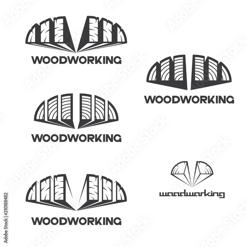 an illustration consisting of several images of sawn logs and the inscription "woodworking"