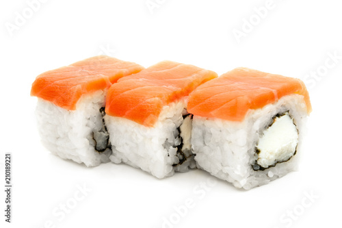 three rolls maki sushi isolated on the white
