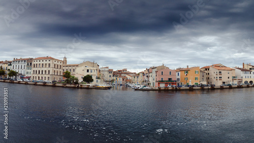 Canal in Venice and houses. Panorama