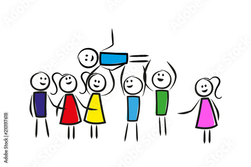 Gruppe bejubelt Mann