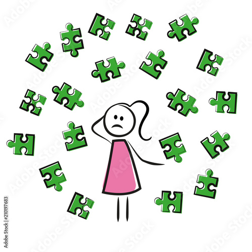 Frau mit vielen Puzzleteilen - Problemlösung