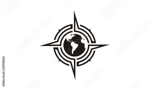 Globe Compass Cardinal Direction World logo design inspiration