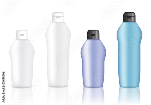 Mock up Realistic White, Blue and Purple Bottles Set Background Illustration