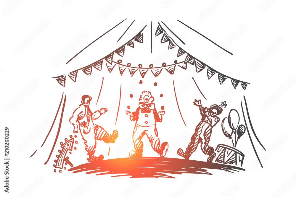 Ταπετσαρία Arena, circus, clown, show concept. Hand drawn isolated vector.