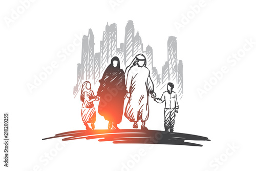 Arab, family, muslim, culture concept. Hand drawn isolated vector.