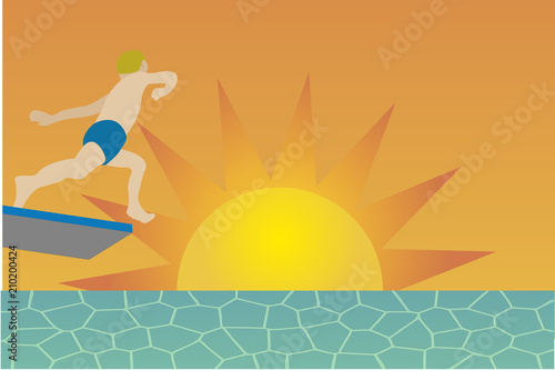 Icono azul de niño lanzándose al  mar.