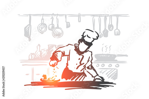 Cooking, chef, food, meal concept. Hand drawn isolated vector.