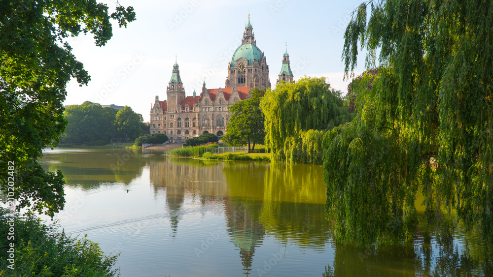 Hanover City Hall in summer in sunny weather.