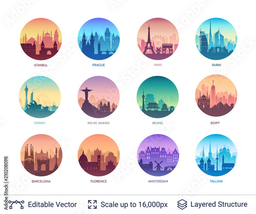 World famous city scapes set.