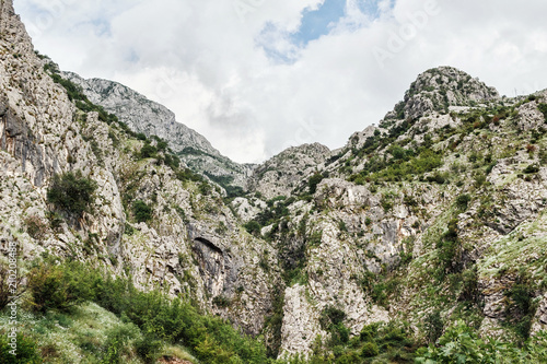 View to the high mountains near the Kotor city in Montenegro, nature landscape