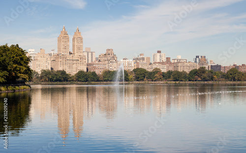 Jackie Onassis Reservoir.  The view across the Jackie Onassis Reservoir in Central Park, New York City on a still autumn morning. photo